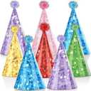 24PCS Glitter Cone Hats Colorful Birthday Party Hat with Pompoms Glitter Cone Paper Hat Colorful Paper Headwear for Kids and Adults Celebration Birthday Baby Shower Bridal Shower Decoration 7.8 x 5