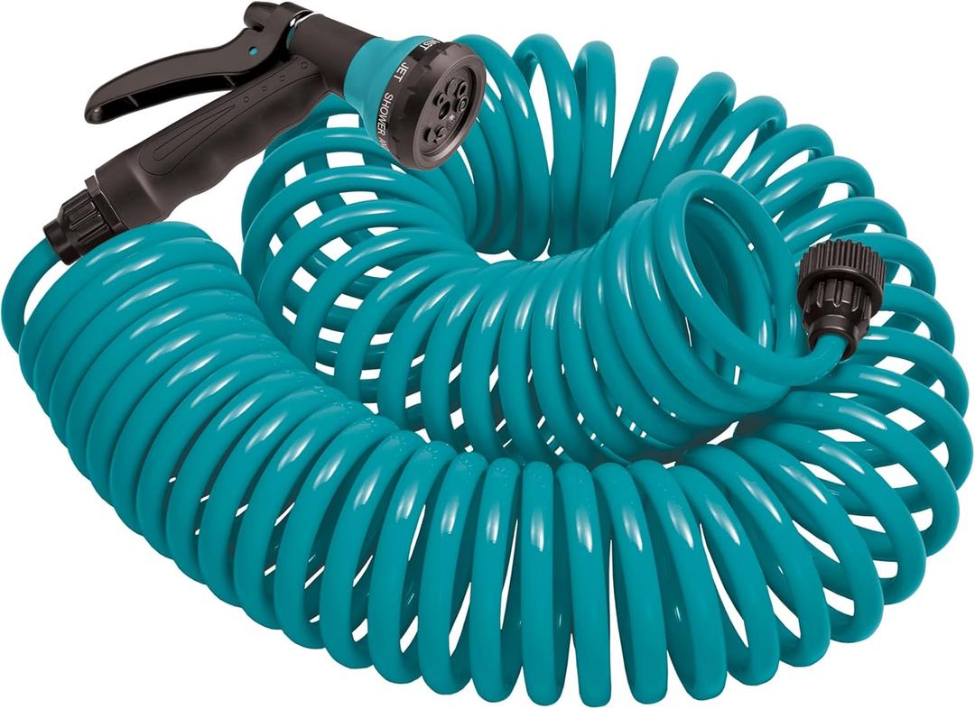 Orbit 26381 Coil Garden Hose, 25 Feet, with 8-Pattern Hose Nozzle (Blue) Orbit 26381 Coil Garden Hose, 25 Feet, with 8-Pattern Hose Nozzle (Blue)