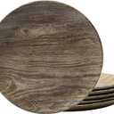 TP 8.5" Melamine Dinner Plates, 6-piece Plate Set Unbreakable Serving Dishes for Indoor and Outdoor, Service for 6, Grayish-brown Wood Grain