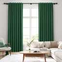 Dark Green 100% Blackout Curtains 72 Inch Length 2 Panels for Bedroom Insulated Solid Linen Textured Room Darkening Drapes with Hooks Back Tab Black Out Window Curtain Living Room 52x72