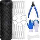 GlikCeil 48 in X 200 ft Chicken Wire Fencing Mesh, Metal Floral Chicken Wire for Floral Arrangements, 0.6 Inch Hexagonal Galvanized Poultry Netting for Garden, Coop Barrier, Duck Rabbit Cage(Black)