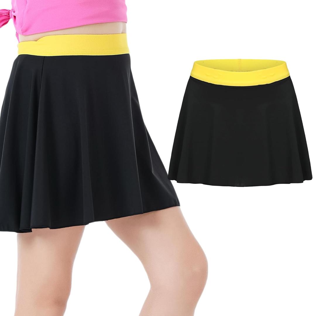 Girls' 2-in-1 Flowy Butterfly Shorts with Pockets - Athletic Dance & Running Shorts for Ages 5-13 (Black)