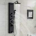 ROVOGO Shower Panel Tower System, 4-Function (Rain Shower, Handheld Sprayer, Body Jets, Tub Spout) with Simultaneous Use Option, Stainless Steel Shower Column with Adjustable Head, Black