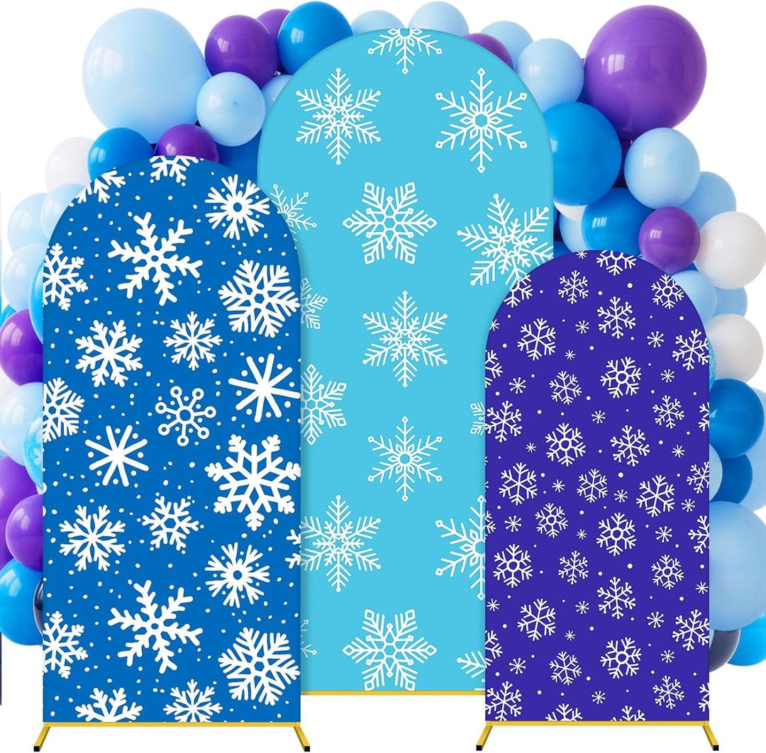 3 Pcs Snowflake Arch Backdrop Cover Set 4Ft 5Ft 6Ft Freeze Birthday Party Decorations Polyester Arch Stand Cover for Photo Props Cosplay Winter Holiday Backdrop Decor