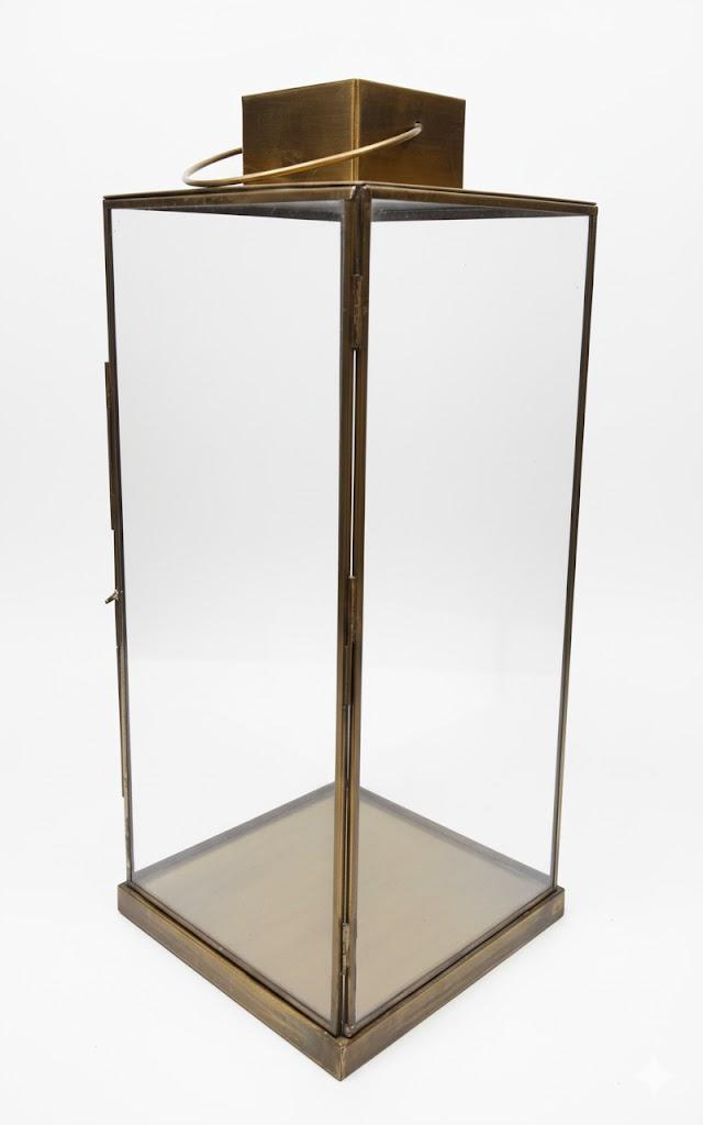 Serene Spaces Living Small Square Gold Lantern, Ideal for Wedding Reception, Event, Patio, Garden, Home, Sold Individually, with Glass