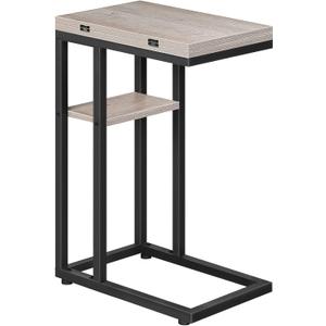 HOOBRO Foldable End Table, C Shaped Side Table with Storage Shelf, Small Snack Table Suitable for Living Room Bedroom Small Spaces, Easy Assembly, Greige and Black BG29SF01, 15.4''L x 10.2''W x 25.2''H