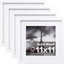 Egofine 11x11 Picture Frames 4 PCS, Made of Solid Wood Covered by Plexiglass for Pictures 4x4/8x8 with Mat for Table Top Display and Wall Mounting Square Photo Frame White