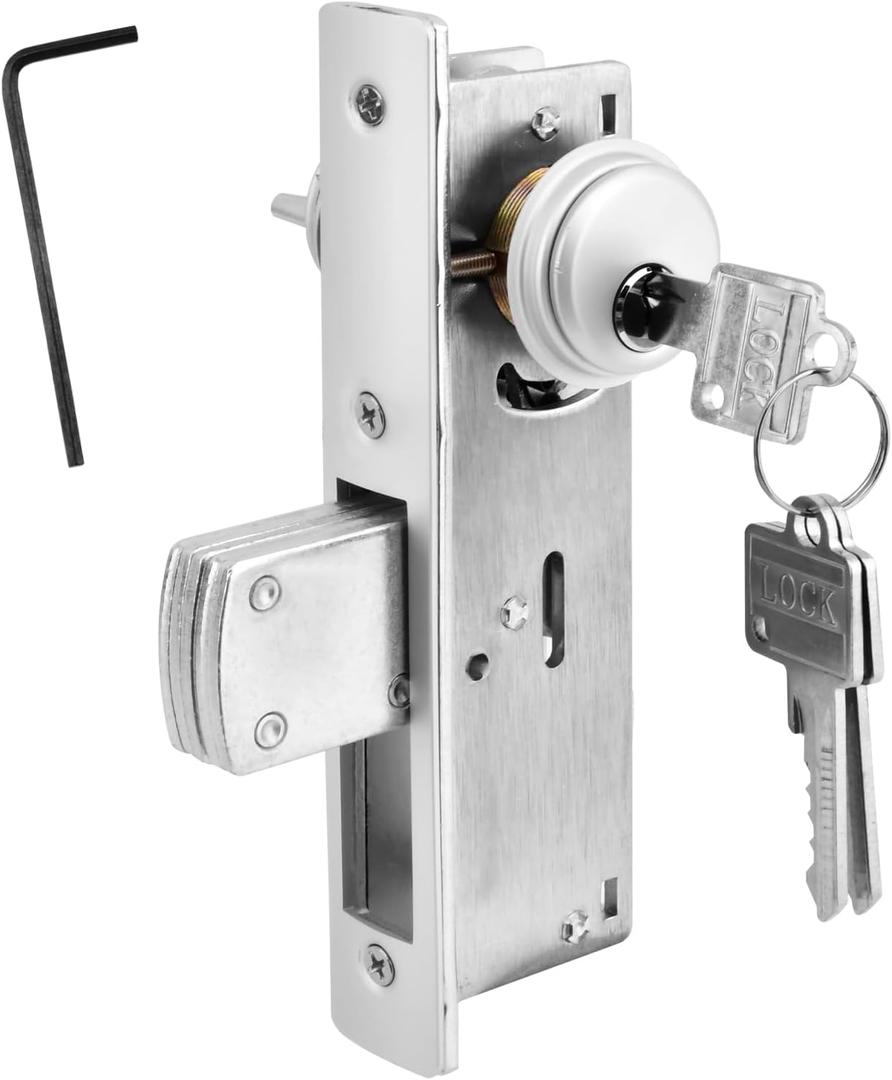 Storefront Mortise Door Lock, Commercial Mortise Lock with Lock Cylinder Aluminum Door Locks Double Cylinder Hook Deadbolt Lock Set for Storefront Entry Doors