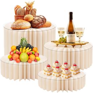 4 Pack Buffet Risers Foldable High Load-Bearing Food Display Risers for Buffet Table, Cylinder Cake & Dessert Stands for Weddings Party Catering Home Cupcake Stand Display with Clear Acrylic Tops
