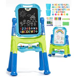 Lehoo Castle Easel for Kids, Adjustable Standing Art Easel for Kids 2-4, Magnetic Chalkboard Whiteboard with Drawing Accessories, Gifts for Toddler Boys Girls