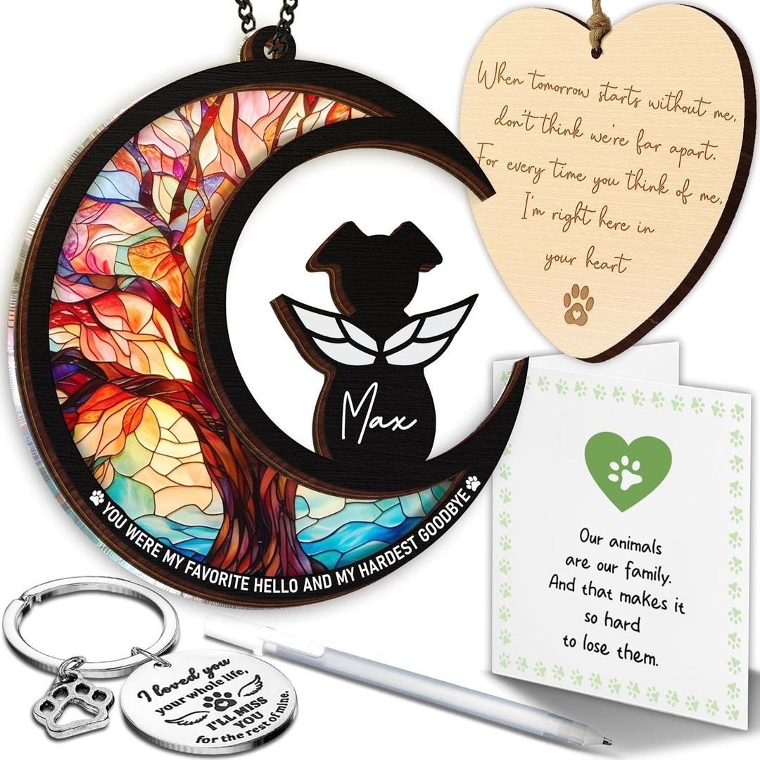 6" DIY Dog Memorial Suncatcher 4-in-1 Pet Memorial Gifts for Dogs, Loss of Dogs Sympathy Gift | Rainbow Bridge Dog Remembrance Set with Ornament, Keychain & Sympathy Card 