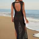 ANRABESS Womens Swimsuit Cover Up Sleeveless Hollow Knit Bikini Swimwear Bathing Suit Coverup Crochet Beach Dress (Medium, Black)