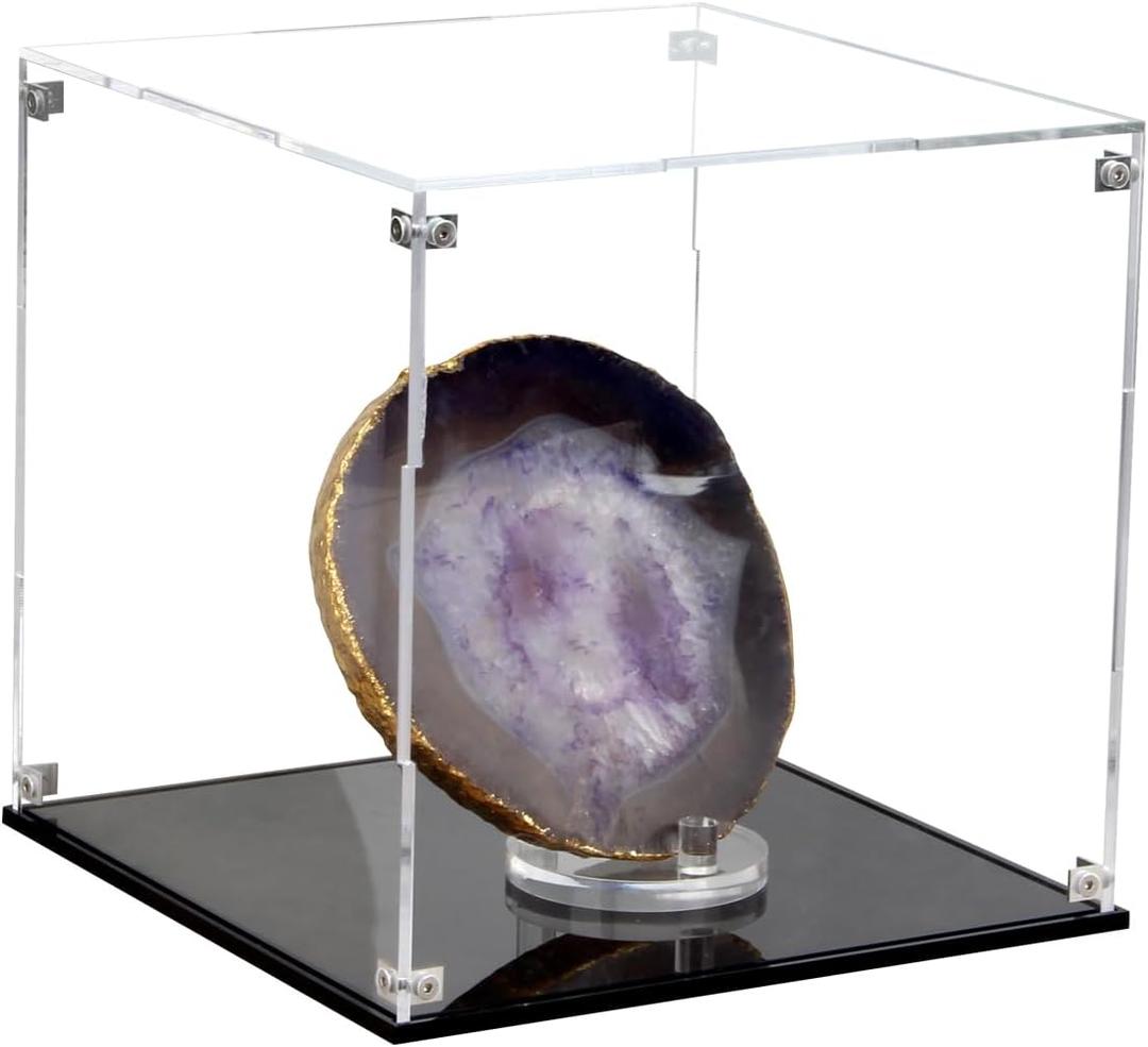 Clear Acrylic Display Case for Collectibles Assemble, Cube Box Dustproof Protection Showcase with Black Base, Alternative Glass Case for Display Figures Toys Home Storage Box, 8x8x8Inch