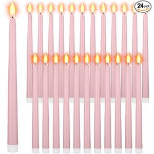 Macarrie 24 Packs Flameless Taper Candles Battery Operated Fake 11 Inch Long Candlelight LED Flameless Candlesticks Flickering Tapered for Summer Fall Wedding(Light Pink)
