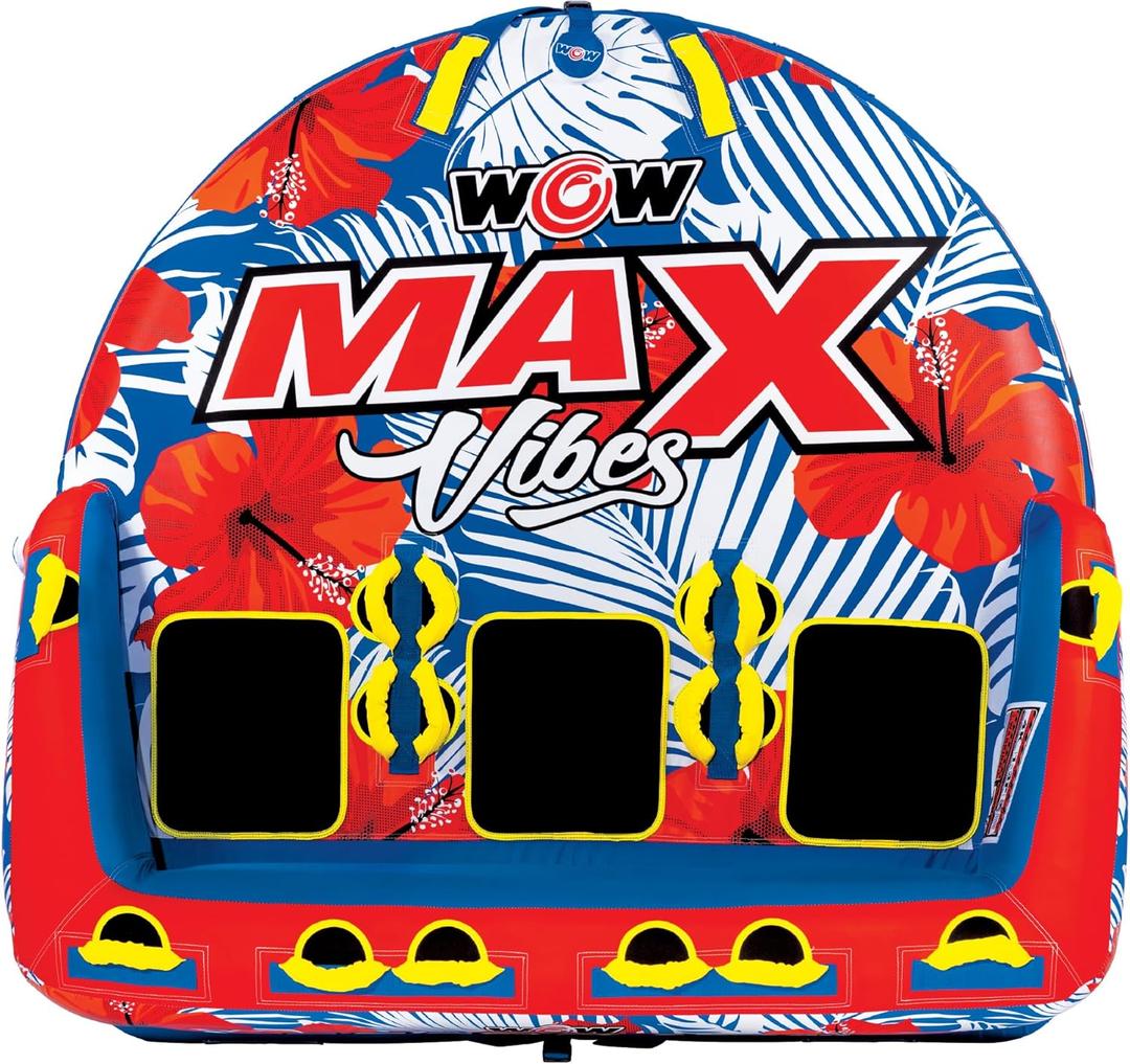 WOW Sports - Max Vibes Inflatable Towable Tube - 1-3 Rider - Perfect for Kids & Adults - Soft Top Deck Tube - Boating Accessory
