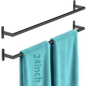 2-Pack Matte Black Bathroom Towel Bar, 24-Inch Towel Racks for Bathroom Wall Mounted, Heavy Duty Towel Rod Holder Mordern Home Decor