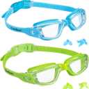 EverSport Kids Swim Goggles, Pack of 2 Swimming Goggles for Children Teens, Anti-Fog Anti-UV Youth Swim Glasses for Age 4-16 (Lightblue & Green)