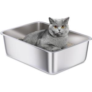 Stainless Steel Litter Box, 18"x14"x6"(Height) Medium Metal Cat Litter Box Easy Clean, Non Stick Litterbox No Smell for Cats or Kitty, Rabbits