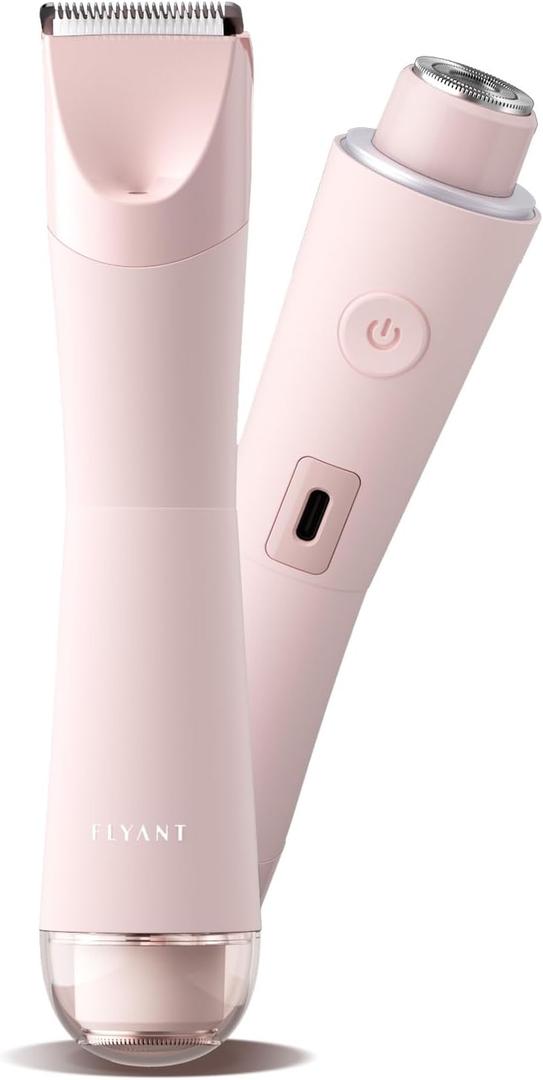 Bikini Trimmer for Women, 2 in 1 Electric Shaver for Women, Pubic Hair Trimmer Waterproof IPX7 with LED, Bikini Razor for Leg Arm Underarm Bikini Area, Pull Bows Gift Box for Friends (Rose Pink)