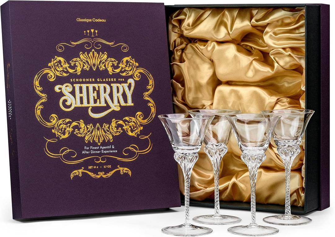 Crystal Sherry, Sweet Port and Dessert Wine Glasses | Set of 4 | 3.7 oz Small Schooner Sippers for Cordials and Liqueur | Long Stem Glassware for Aperitif, Digestive, After Dinner Drinks