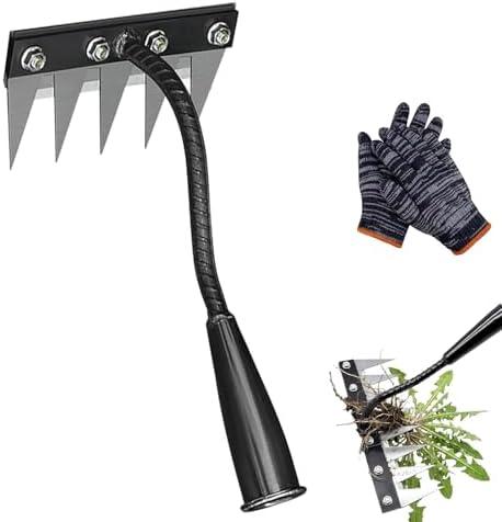 Iron Weeding Rake 2.0, 2026 New 5/6/7/8 Teeth Weed Puller Tool, Carbon Steel Garden Weeder Rakes, with Ergonomic Grip, for Yard Lawn and Garden (5 Teeth)