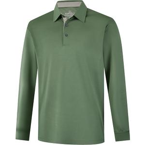 Mens Golf Shirt Long Sleeve Moisture Wicking Dry Fit Performance Solid Pique Collared Golf Polo Shirts for Men, L