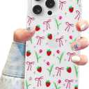 Jusy Compatible with iPhone 11 Pro Max Clear Case with Design, for Women Girly Cute Bow Phone Case Soft TPU Shockproof Protective for iPhone 11 Pro Max - Strawberry Bow