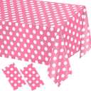 WNINK 2 Pack Pink and White Polka Dot Tablecloths Pink Disposable Plastic Waterproof Table Cover, 54" x 108", for Birthday, Wedding, Bridal Shower, Bachelor, Pink Girl Party, and Picnic