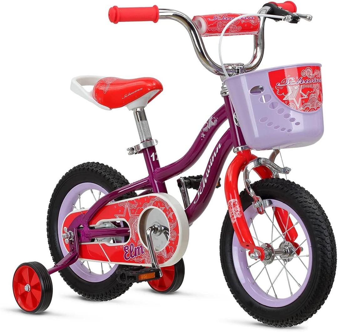 Schwinn Elm Bike, 12 Inch Bike for Kids Ages 2-4, SmartStart Ergonomic Design for Kids, Adjustable Seat Grows with your Child, Rear Coaster Brake and Front Caliper Brake, Training Bicycle (Purple)