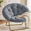 Simple Deluxe Cozy Chair, Faux Fur Saucer Chair for Bedroom, Comfy Foldable Moon Chair, Round Fluffy Chair for Living Room, Fuzzy Saucer Chairs for Adults Room, Gray