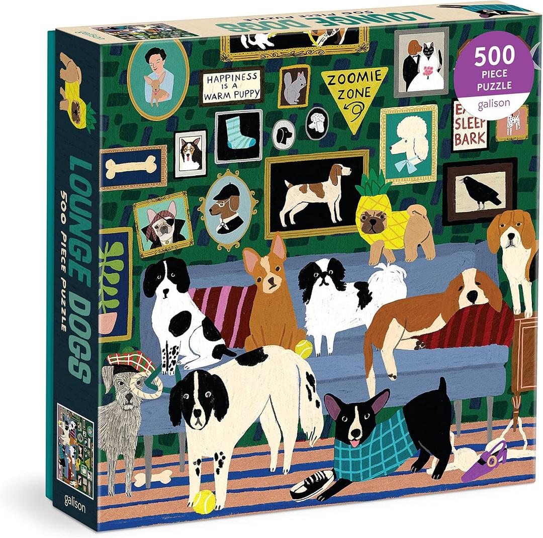 Galison Lounge Dogs  500 Piece Puzzle Fun and Challenging Activity with Bright and Bold Artwork of Dogs Lounging Around for Adults and Families