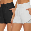 2 Pack Athletic Shorts for Women, Quick Dry Running Shorts with Pockets High Waisted Workout Gym Sports Shorts Size Large