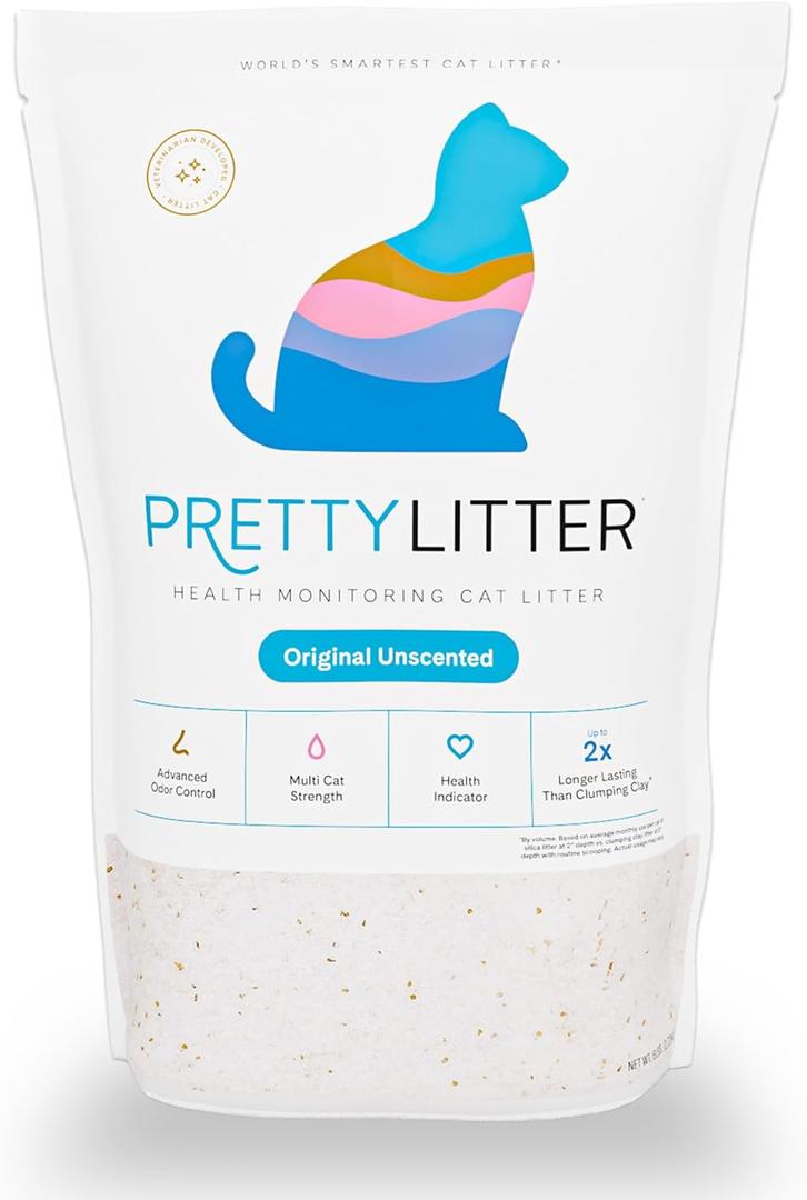PrettyLitter Health Monitoring Cat Litter (Unscented, Non Clumping) | Lightweight & Low Tracking, Color Changing Silica Gel Crystals, Advanced Odor Control  6 Lbs, Pack of 1 (Up to 1 Month Supply)