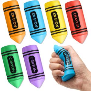 3.94 Inches Crayon Stress Balls Toys Gift for Kids Adult Operation Christmas Student Teacher Party Favors Stocking Stuffer Motivational Foam Stress Relief Slow Rising Hand Squeeze(6 Pcs)
