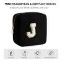 4 x HBselect Small Makeup Bag Personalized Initial Letter Mini Makeup Bags Nylon Chenille Letter Patch Cosmetic Bag Cute Waterproof Pouch Travel Toiletry Bag Preppy Coin Purse Gift for Women Teen Girls (J, Black)