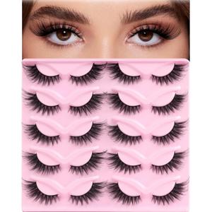 3 x Ahrikiss Cat Eye Lashes False Eyelashes Faux Mink Fluffy Lashes Wispy Strip Lashes Natural Look Long Winged Foxy Lash Pack 10 Pairs Fake Eyelashes(Galaxy Flare)