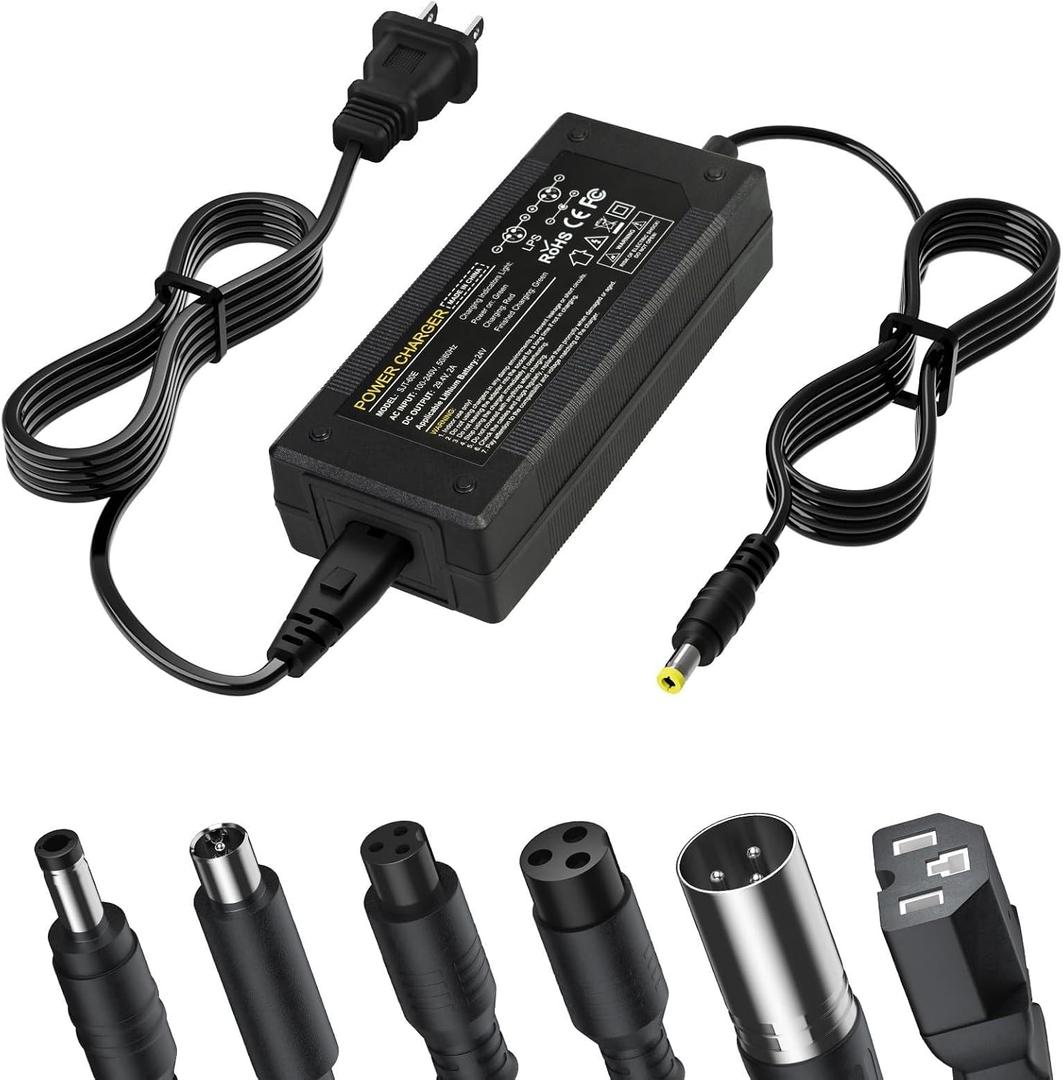 PUKOKAL 29.4V 2A Charger with 7 Plugs for 24V Lithium Battery | Fast charging, overcharge protection, 7 plugs for multi-model compatibility, fits 24V 25.2V 25.6V 7S Li-ion batteries