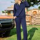 difficort Women's 2 Piece Outfits Sweatsuit Casual Lapel Half Zip Sweatshirts Straight Leg Pants Tracksuit Travel Lounge Set (Blue, XXL)