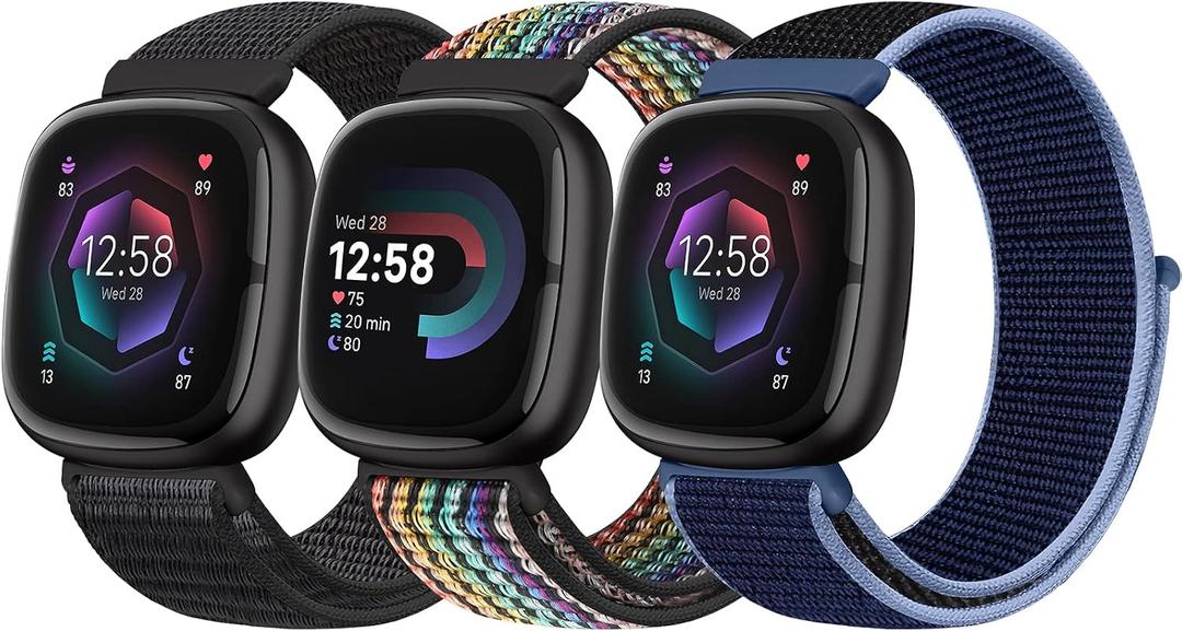 Bcuckood Nylon Loop Compatible with Fitbit Sense 2/Fitbit Sense/Fitbit Versa 4/Fitbit Versa 3 Bands, Women Men Soft Nylon Adjustable Breathable Strap Solo Loop Replacement Wristband