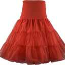 Women's 50s Vintage Petticoat 26" Crinoline Rockabilly Tutu Skirt Slip S-L (Red)