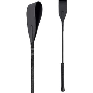 Leather Riding Crop for Horses, Equestrian Horseback Double Slapper Faux Leather Horse Crop, 17" Black