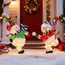 Hausse Set of 2 Lighted Snowmen Christmas Decorations, Pre-Lit 2D Tinsel Cute Snowman Snowball Fight with Lights, Light Up & Plug in for Indoor Outdoor Xmas Winter Holiday Yard Lawn Garden Decor