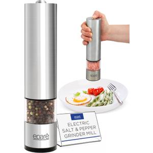 Epar Salt or Pepper Grinder Mill Electric  Battery Operated Stainless Steel Mill with LED Light, Adjustable Ceramic Core, and One-Hand Push Button for Effortless Seasoning and Cooking