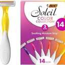 Pack of 2, BIC Soleil 3 Colors Women's Disposable with 3 Blade Razors, Aloe Vera and Vitamin E Lubricating Strip for Enhanced Glide, 14-Pack, Stocking Stuffers for Women