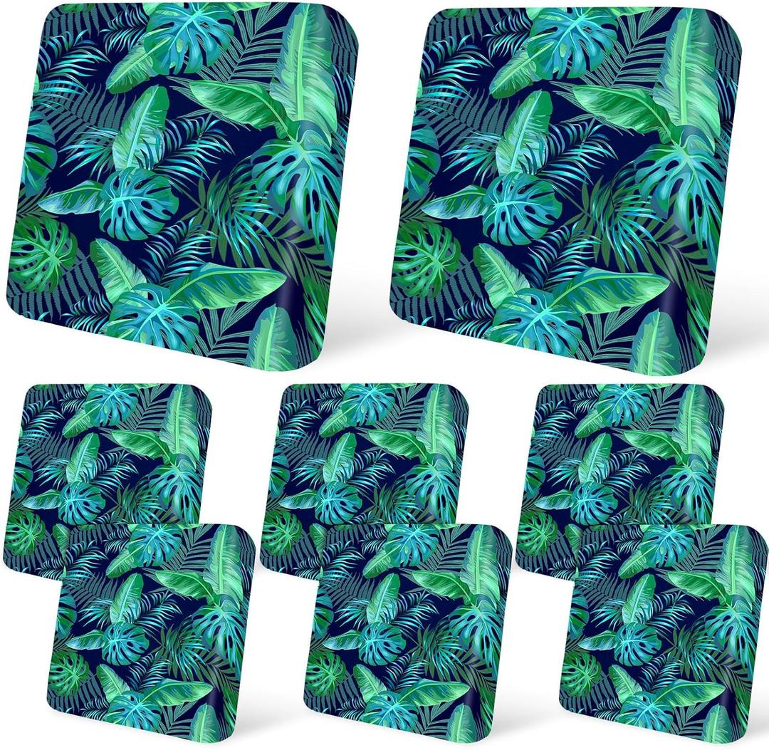 pickyNproud 8Pcs Patio Cushion Covers Stretch Outdoor Couch Cushions Slipcovers Replacement Washable Furniture Protector with Elastic Bottom Sofa Chair Seat Cover, Palm Leaves (27"D x 27"W x 8"H10