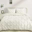 Amazon Basics Warm, Breathable Down-Alternative Comforter Set, 3-Piece Bedding with Pinch Pleat Design and Piped Edges, Soft, Full/Queen Size, Cream
