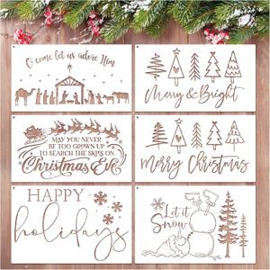 2 x Large Christmas Doormat Stencils Reusable Happy Holidays Let It Snow Stencil Templates Drawing Merry Christmas Stencils for Painting on Wood Signs Door Mats Window Glass Home Decor