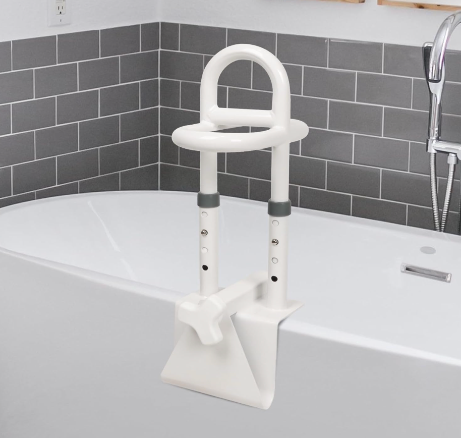 BEEYEO Adjustable Bathtub Safety Rail, Shower Grab Bars Handle with NonSlip Handle for Seniors, Elderly, and Disabled, Fits 3"–6.7" Tub Walls, Supports 300 lbs, Bathroom Safety Bars
