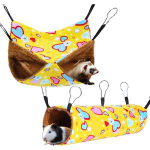 petonfun Ferret Rat Hammock Guinea Pig Hideout Toys Large Soft Small Animal Bed Sugar Glider Chinchilla Squirrel Hammock Set for Cage Accessories Pet House Hamster Hang Tunnel and Tube,2 Pack,Yellow