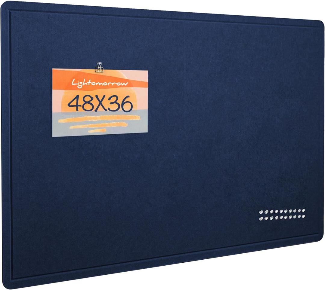 Large Bulletin Board - 48 x 36 Inches, Decorative Felt Pin Board for Wall - 4' x 3' Foldable Photo Display Board with Self-Adhesive Tape, Includes 20 Push Pins - Dark Blue, 4836 inches